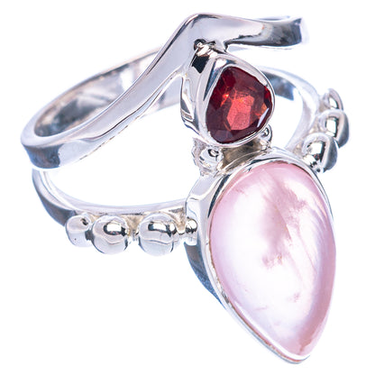 Premium Rose Quartz, Garnet 925 Sterling Silver Ring Size 7 (925 Sterling Silver) R2650