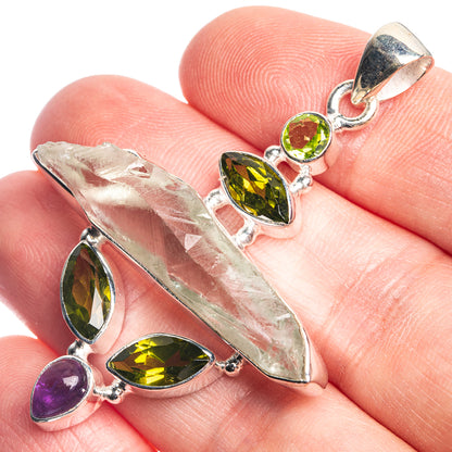 Rough Aquamarine, Peridot, Amethyst 925 Sterling Silver Pendant 2 1/8"
