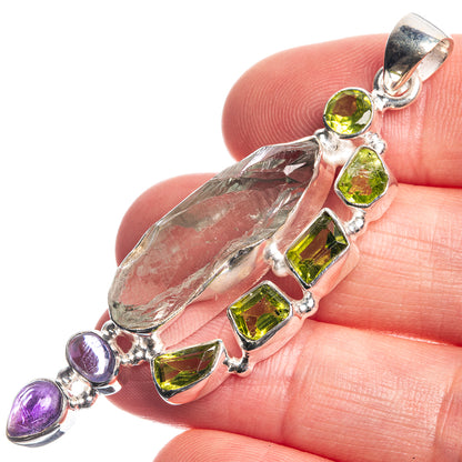 Rough Green Amethyst, Peridot, Amethyst 925 Sterling Silver Pendant 2 3/8"