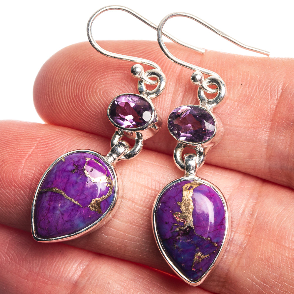 Purple Copper Composite Turquoise, Amethyst 925 Sterling Silver Earrings 1 5/8"