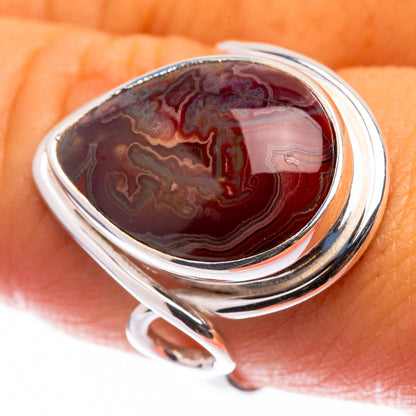 Oval crazy lace agate ring in 925 sterling silver, burgundy and gray stone, size 9.25