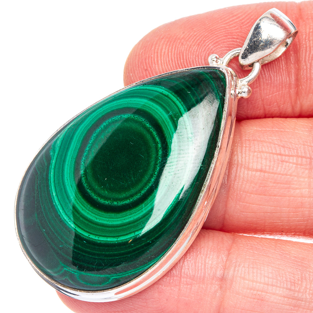 Malachite Pendant 1 7/8" (925 Sterling Silver) P40263