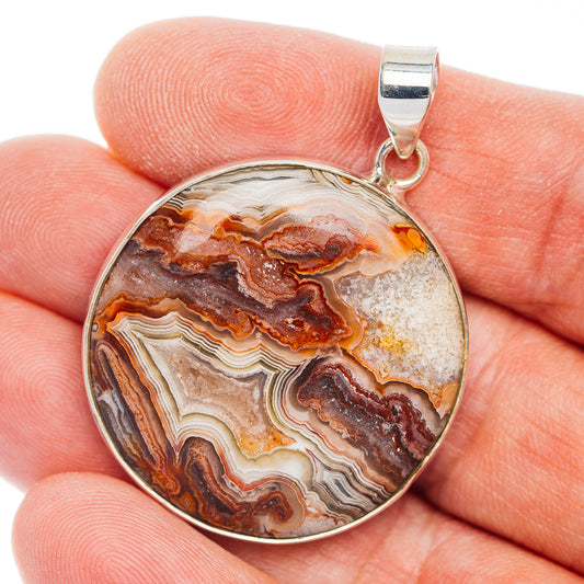 Premium Crazy Lace Agate Pendant 1 5/8" (.925 Sterling Silver)