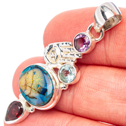 Sterling Opal, Amethyst, Blue Topaz, Garnet Pendant 1 3/4" (.925 Sterling Silver)