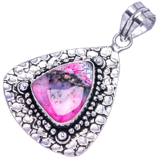 Pink dendritic opal triangle pendant with textured German silver bezel and bail loop