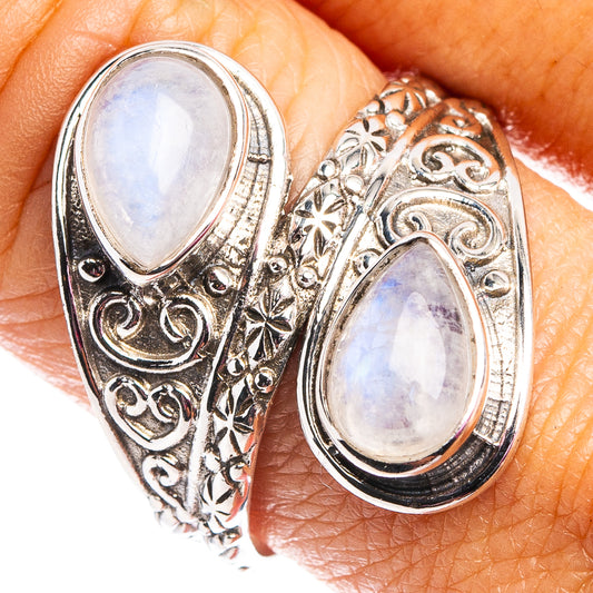 925 sterling silver moonstone ring with detailed scrollwork and two oval stones