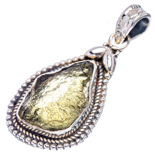 Moldavite pendant in .925 sterling silver setting, light green teardrop stone