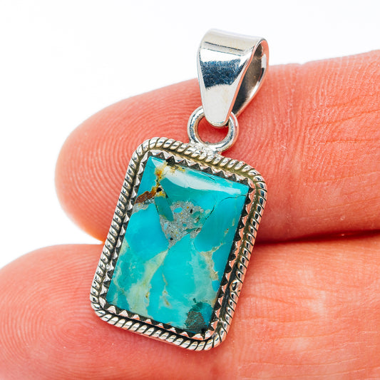 Exclusive Southwestern Style Kingman Turquoise Pendant 1 1/8" (.925 Sterling Silver)