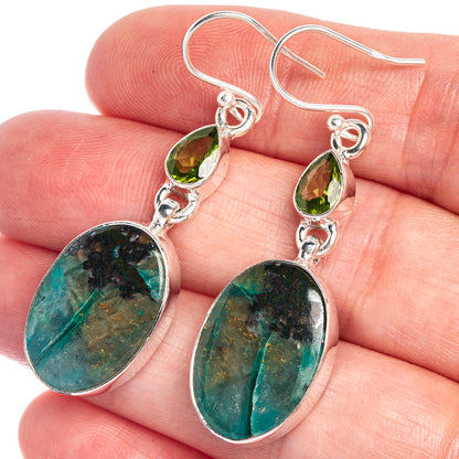 Apatite and peridot drop earrings, sterling silver hooks, teardrop green stones