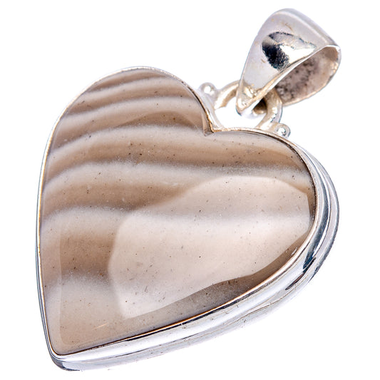 Heart-shaped 925 sterling silver pendant with striped flint stone and visible bail