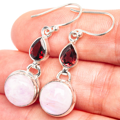 925 sterling silver earrings with garnet teardrops and pink moonstone round charms