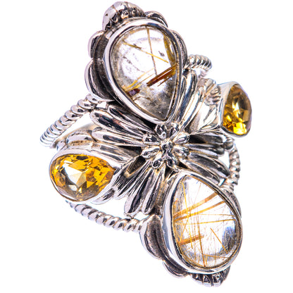 Large Rutilated Quartz, Citrine Ring Size 6 (925 Sterling Silver) R140798