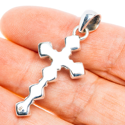 Southwestern Style White Buffalo Turquoise Cross Pendant 1 3/4" (.925 Sterling Silver)