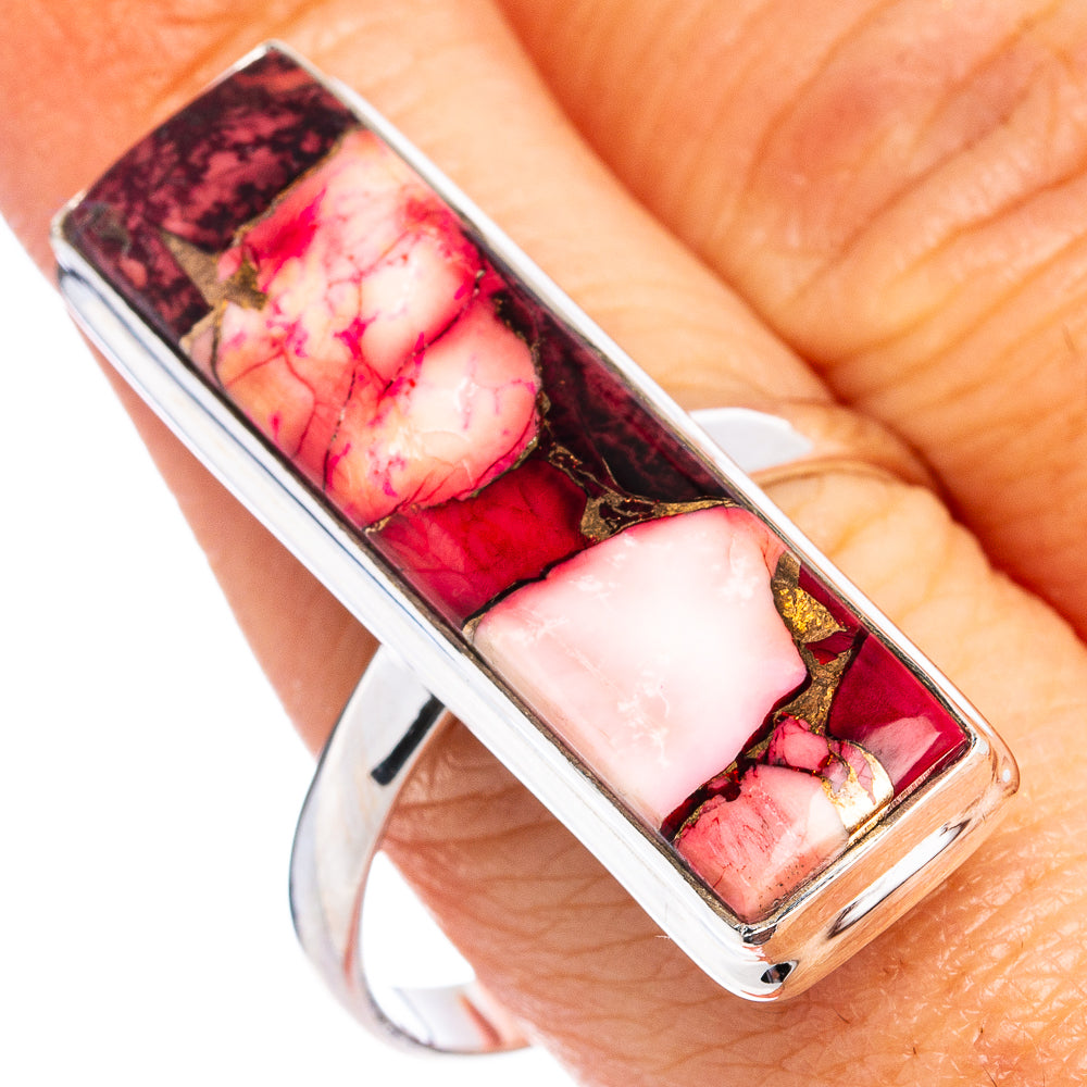 Size 11 .925 sterling silver ring with rectangular red-pink stone inlay