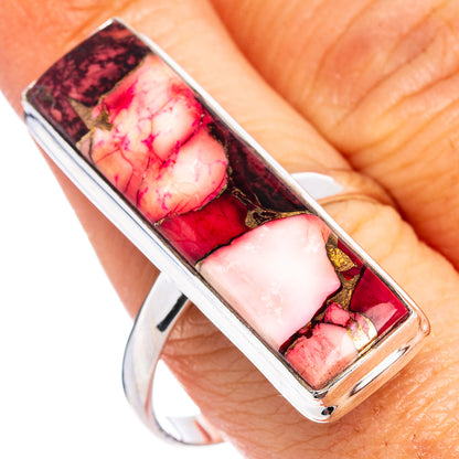 Size 11 .925 sterling silver ring with rectangular red-pink stone inlay