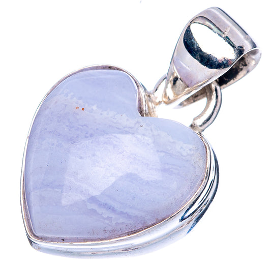 Blue Lace Agate Heart Pendant 1" (925 Sterling Silver) P42524