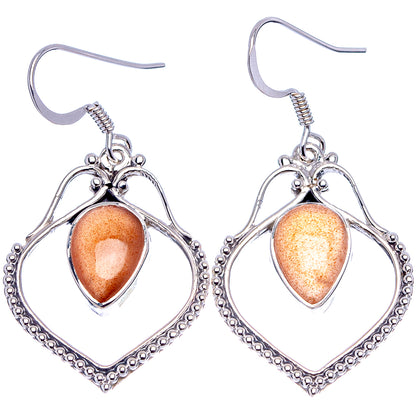 Premium Peach Moonstone Earrings 1 3/4" (.925 Sterling Silver)