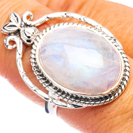 Sterling silver moonstone ring with large oval iridescent stone on open band