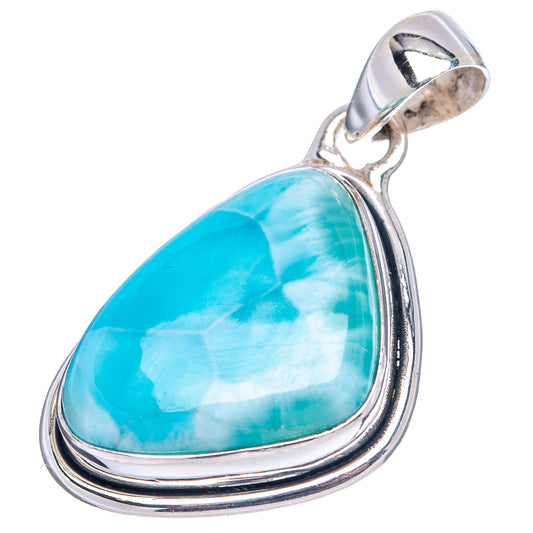 Sterling silver larimar pendant with large blue teardrop cabochon and bail loop