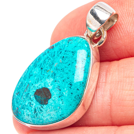 Turquoise shattuckite pendant with .925 sterling silver frame and bail