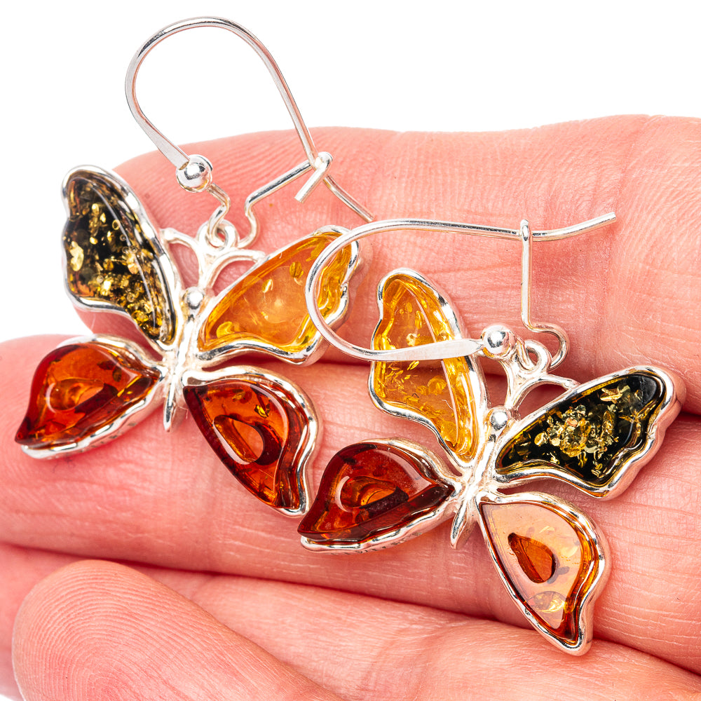 Baltic Amber Butterfly Earrings 1 3/8" (.925 Sterling Silver)