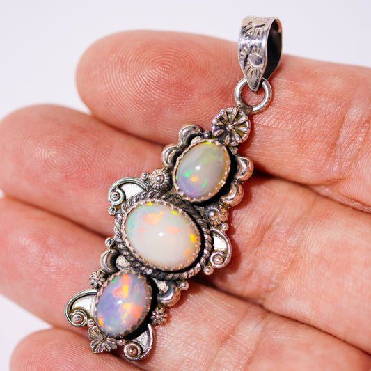 Large Southwestern Style Ethiopian Opal Pendant 2 1/8" (.925 Sterling Silver)