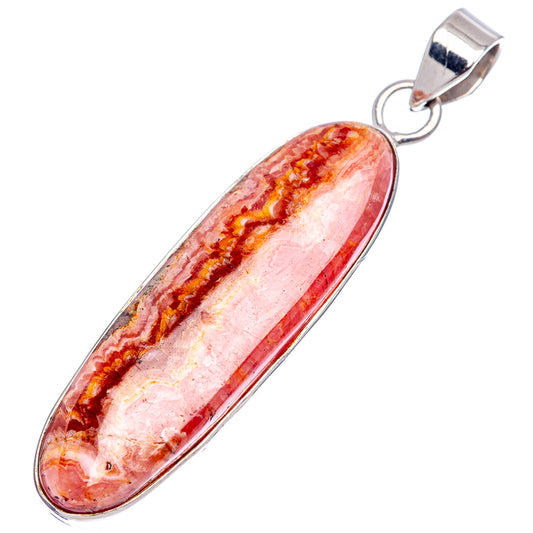 Oval rhodochrosite pendant in sterling silver bezel with bail, red and white stone.