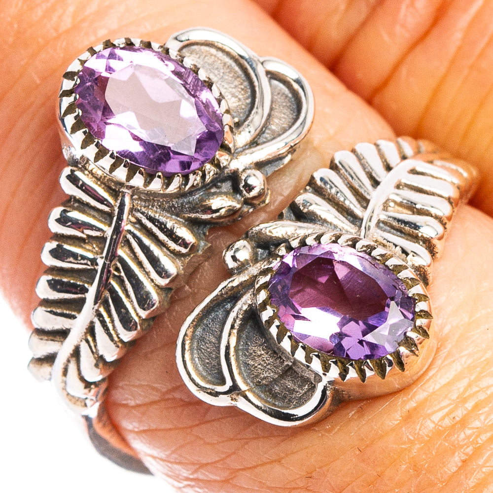 Faceted Amethyst Ring Size 7 Adjustable (.925 Sterling Silver)