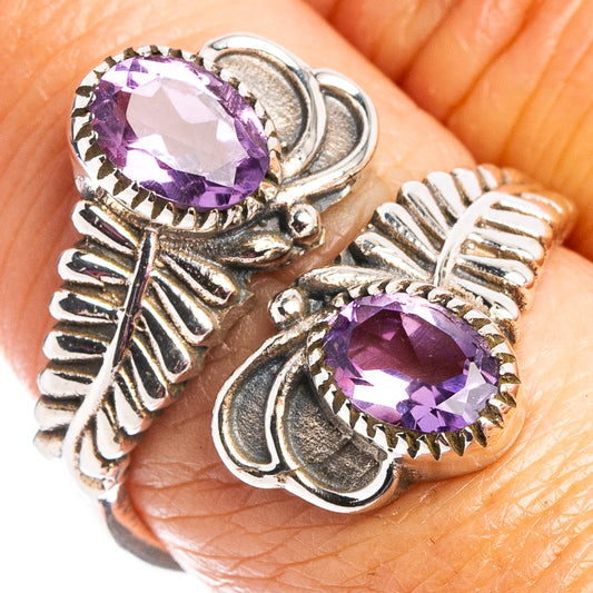 Amethyst faceted gemstone ring in .925 sterling silver with ornate side details