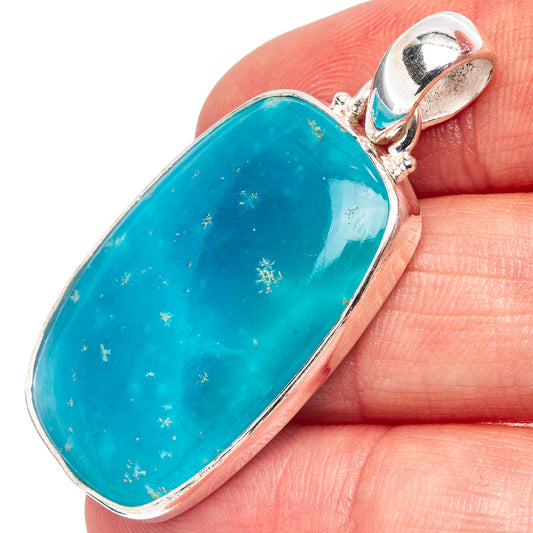 Oval turquoise-blue smithsonite pendant in .925 sterling silver bezel and bail