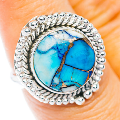 Southwestern Style Ice Blue Dahlia Turquoise Ring Size 7 (.925 Sterling Silver)