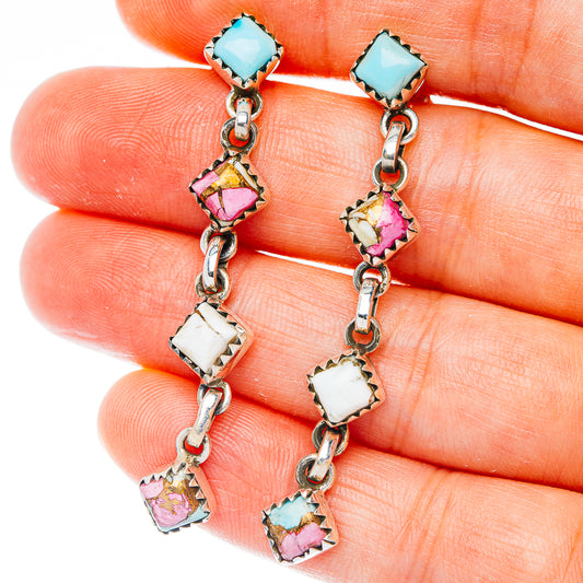 Exclusive Southwestern Style Cotton Candy Dahlia Turquoise Earrings 2 1/8" (.925 Sterling Silver)