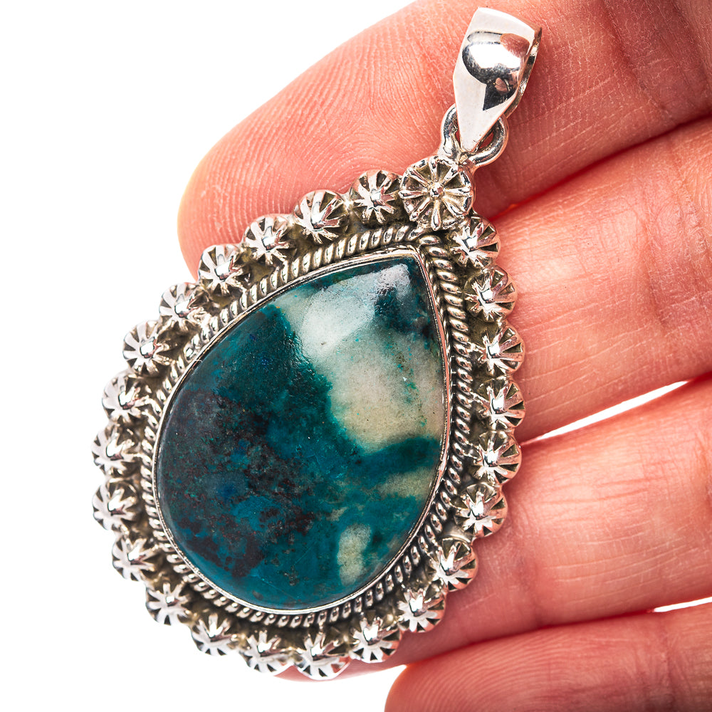 Premium Southwestern Style Azurite In Chrysocolla Pendant 2 1/4" (.925 Sterling Silver)