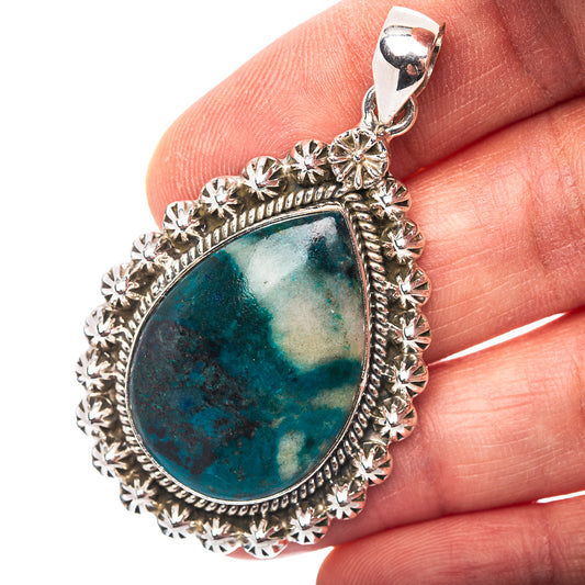 Premium Southwestern Style Azurite In Chrysocolla Pendant 2 1/4" (.925 Sterling Silver)