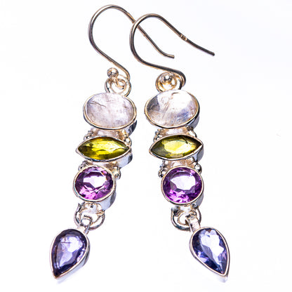 Rainbow Moonstone, Peridot, Amethyst, Tanzanite Earrings 1 7/8" (925 Sterling Silver) E432385