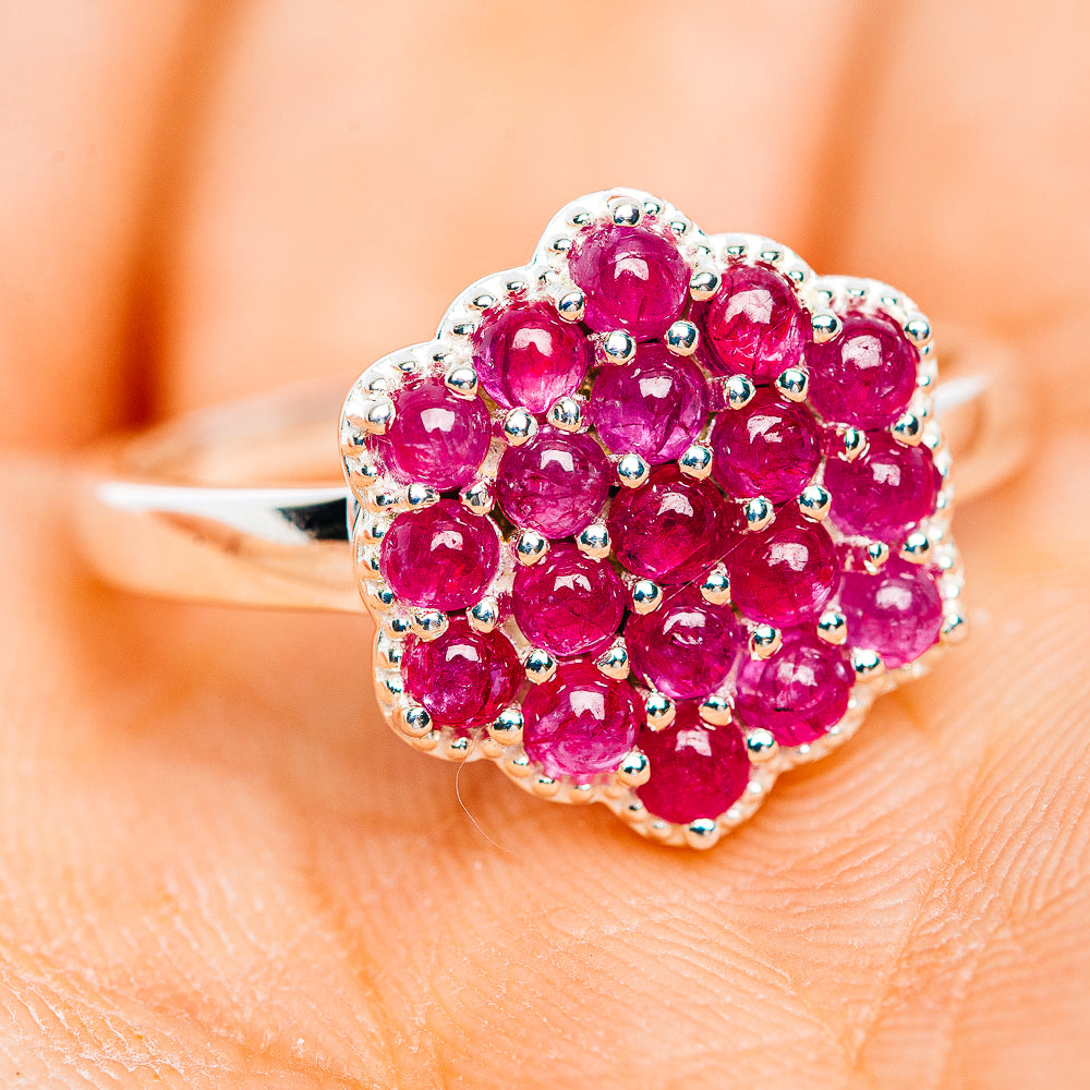 Premium Burmese Ruby Flower Cluster Ring Size 9 (.925 Sterling Silver)