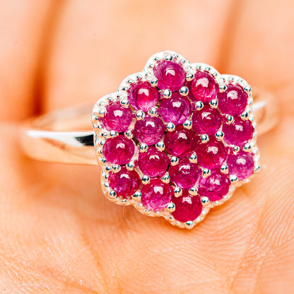 Premium Burmese Ruby Flower Cluster Ring Size 9 (.925 Sterling Silver)