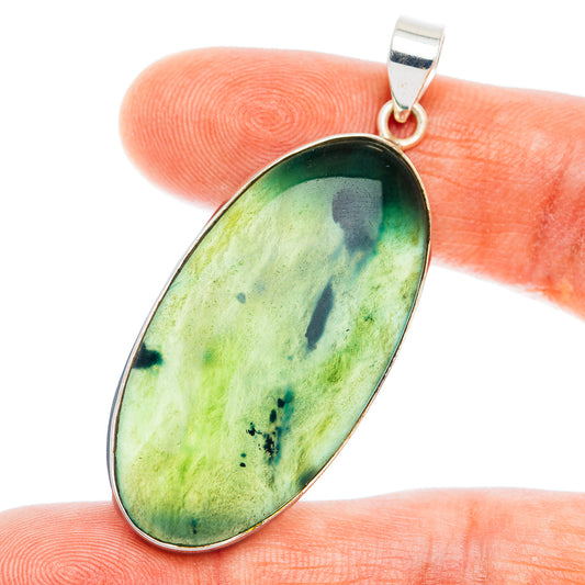 Premium Nephrite Jade Pendant 2 1/8" (.925 Sterling Silver)