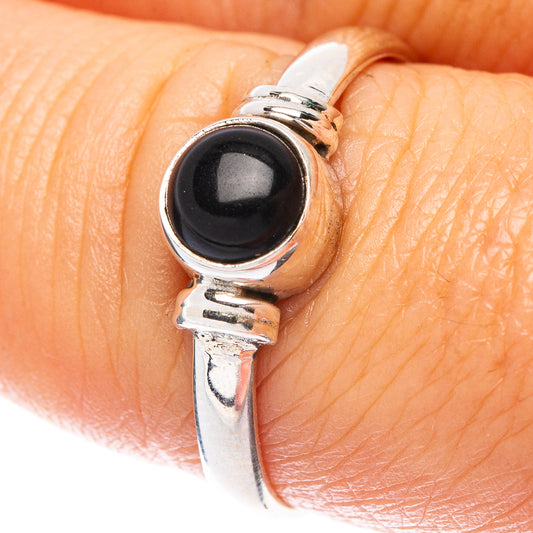 Black Onyx Dainty Ring Size 8.25 (925 Sterling Silver) R5736