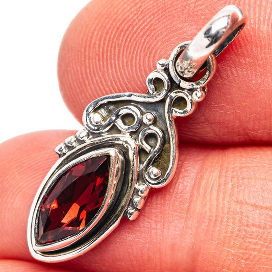 Dainty garnet pendant in .925 sterling silver, teardrop red gemstone with ornate filigree bezel