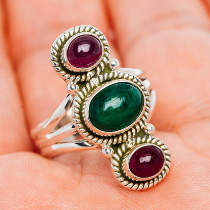 Zambian Emerald, Burmese Ruby Ring Size 8 (.925 Sterling Silver)
