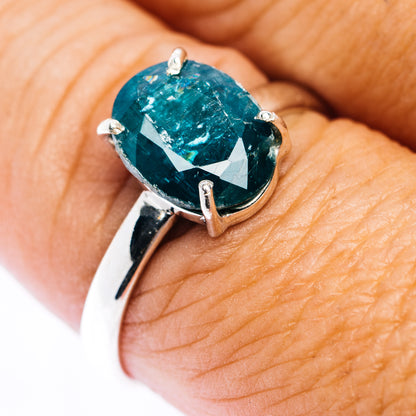 Faceted Deep Teal Blue Kyanite Ring Size 9.75 (.925 Sterling Silver)