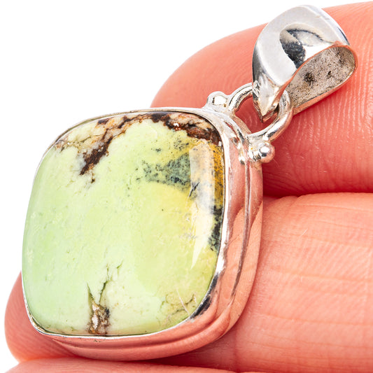 Sterling silver variscite pendant with oval lime-green cabochon in scalloped bezel