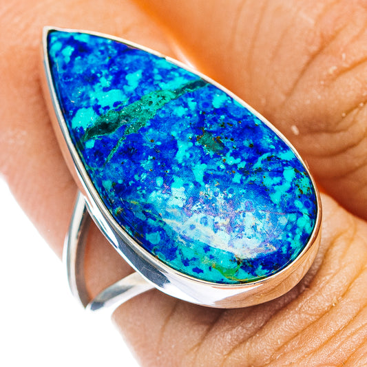 Sterling silver ring with blue teardrop gemstone, green speckled pattern