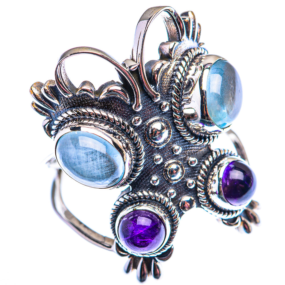 Large Natural Aquamarine, Amethyst Ring Size 9.75 (925 Sterling Silver) RING140264