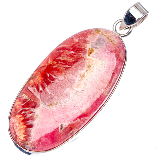 Oval rhodochrosite pendant with pink-red stone and .925 sterling silver bail