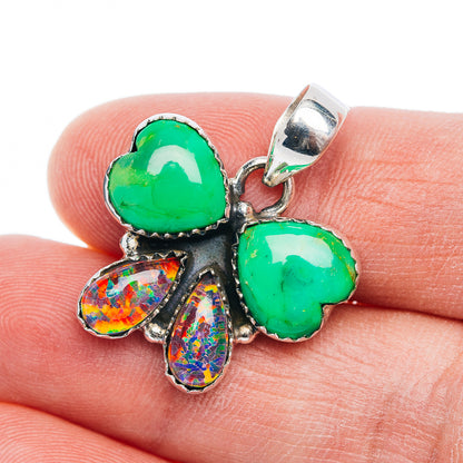 Premium Green Turquoise, Opal Butterfly Pendant 1 1/8" (.925 Sterling Silver)