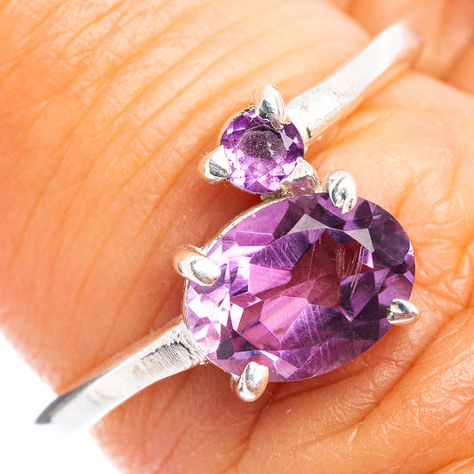Amethyst dainty sterling silver ring with oval purple gemstone and four side prongs
