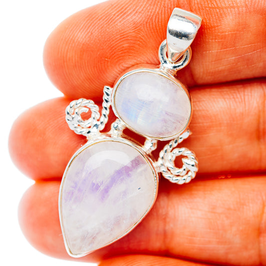 Premium Multi-Gem Rainbow Moonstone Pendant 1 5/8" (.925 Sterling Silver)