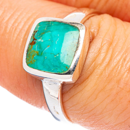 Sterling silver ring with square turquoise cabochon, bezel setting, size 7.75